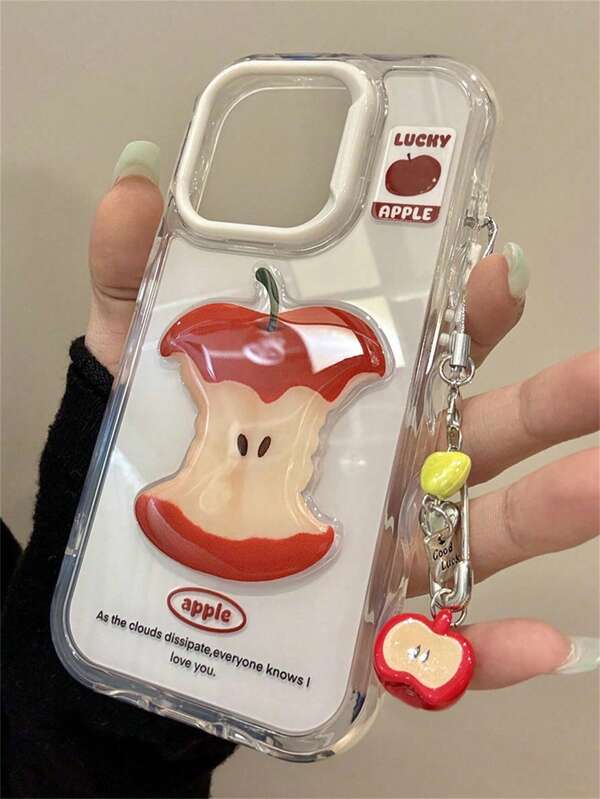 Capa de Telefone Personalizada e Estética Compatível com iPhone 16 15 14 13 12 Pro Max 11, Núcleo de Maçã Ins, Estojo à Prova de Choques com Pingente, Capa de Telefone Fofa Coreana como Presente para Menina