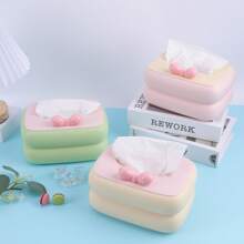 Creative High-End Tissue Box, Living Room Paper Box, Bow Tissue Box, Dopamine Tissue Box, Household Paper Box, Cute Ribbon Spring Tissue Box, Pink, Creamy Yellow, Light Green