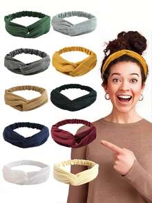 5/10pcs Classic Criss-Cross Knitted Headband Facial Wash Elastic Headwrap Solid Color Absorbent Fashion Handmade Hairband For Women, Multiple Colors Available, Hair Accessories Fall Winter Hair Band For Vacation Outfits Woman Elegant Scarf Women Bandana Soft Headwrap - Multicolor - View 22