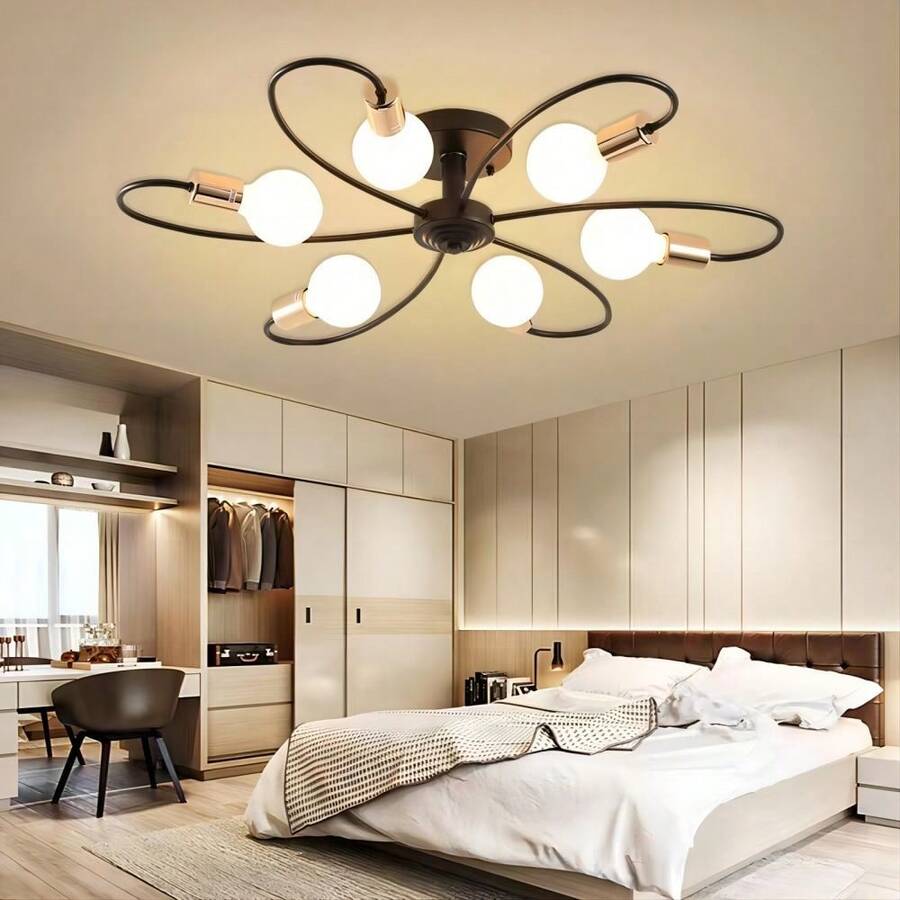 1 Nordic Modern Minimalist Ceiling Light, Living Room Hall Main Light, Dining Room Bedroom, Hotel Room Study, Creative Lighting - 黑加金枝形吊燈 - 查看 1