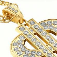 1 pieza Collar con dije de signo de dólar de strass con diseño exagerado al estilo europeo y estadounidense de hip-hop, collar unisex con dije de dólar de strass