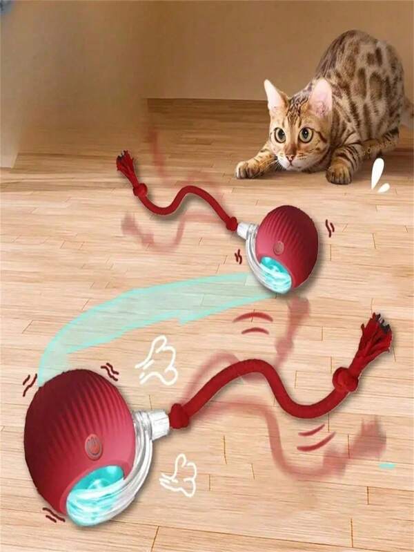 Palla interattiva per inseguimento di gatti con colore solido e filo, giocattolo per gatti adulti da interno, palla intelligente per animali domestici
