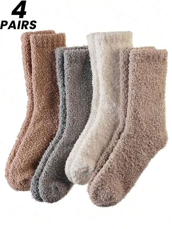 2/3/4/5 Pairs Coral Fleece Socks For Women, Warm Thick Plush Sleepwear Socks, Home Floor Socks For Postpartum, Autumn/Winter, One Size 35-43, Fluffy Socks