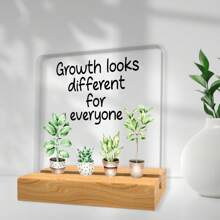 [4x4 Inch Inspirational Desk Plaque] Acrylic Decorative Sign "Growth Looks Different For Everyone", Classic Style Inspirational Desk Plaque, 4x4 Inch, English Language, With Tabletop Mounting, For Office, Classroom, And Partition Decor, Multipurpose Decorative Gift