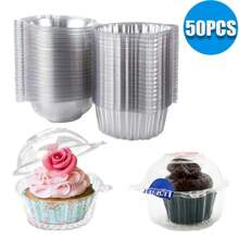 50/100 Stücke Neue Einweg-Tortenverpackungsboxen, Kunststoff Mehrweg Cupcake Behälter, Multifunktions Dessert Box