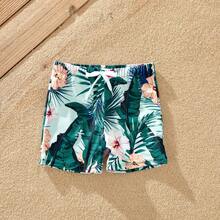 PP Family Matching Plant Print Ruffle Trim Spliced One-Piece Swimsuit Or Swim Trunks - màu xanh lá - Xem 5