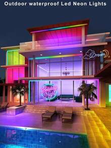 柔性LED灯带，遥控，多种模式，户外防水RGB霓虹灯，音乐同步游戏LED霓虹灯带，适用于卧室、室内家居装饰、派对装饰、DJ迪斯科氛围照明、游戏氛围照明 - 彩色 - 查看 3