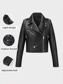 Women's Spring And Fall Simple Versatile Fashion Faux Leather Jacket Short Section Biker Jacket Leather Women Jacket