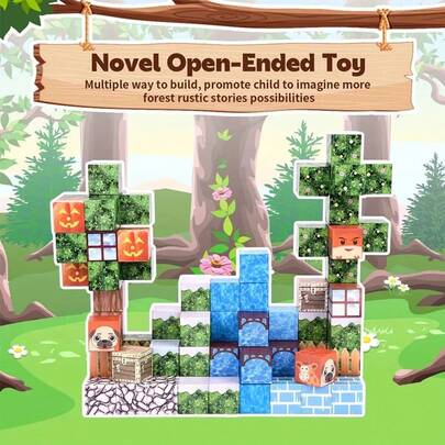 100 块磁性积木套装 - 创意立方体建筑玩具，采用 ABS 制成，家庭和动物主题，适合国际日和万圣节礼物，国际日礼物 | 有趣的设计 | 耐用的结构，磁性积木玩具