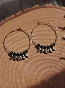 2 brincos de argola estilo boho com pedras preciosas pretas e lua dourada, brincos de liga para mulheres, adequados para sair, festas, uso diário