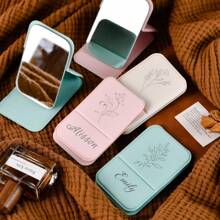 Custom Name Square Makeup Mirror - Personalized Bridesmaid Gift With Logo, Portable Folding Travel Mirror, Compact Pocket Mirror For Women, Wedding Party Favors, Engraved Cosmetic Mirror,Graphic Print