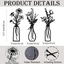 3件套金属花卉墙饰，复古镂空金属墙面装饰 - 几何简约悬挂式花瓶艺术品，卧室、厨房、客厅装饰金属艺术墙饰 - 乡村家居装饰，春夏乔迁礼物，秋冬家居装饰，情人节礼物，生日礼物，圣诞节礼物 - 彩色 - 查看 10