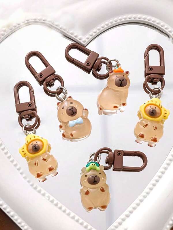 1pc/4pcs Cartoon Night Light Cute Capybara Keychain Luminous Pendant Couple Keychain Resin Decorative Animal Keychains Small Pendant Bag Charms Decoration Pendant Car Keychain Keyring Decorative Accessories, Birthday Parties Graduation Ceremonies Events Gift Giving Gifts. Car Accessories Goth Y2k