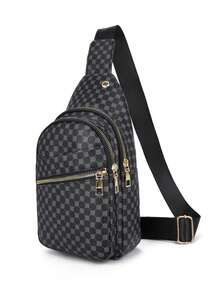 1 件男士经典胸包，休闲时尚 PU 斜挎包 Old Money 街头潮流 - 黑色 - 查看 10