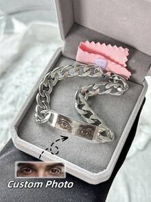 سوار صور الزوجين المخصص، سوار صور العين المخصص، سوار مطلي بالفولاذ المقاوم للصدأ مع نقش الصورة بالليزر، مجوهرات الفولاذ المقاوم للصدأ المنقوشة بالصور، هدية للصديق/الصديقة، هدية ذات ذكريات
