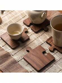 1/2/4/8 Stück Retro Nussholz Untersetzer - puzzle-förmige Holzuntersetzer für Getränke, Kaffee, geeignet als Valentinstag, Vatertag Geschenke (Jedes Holzartikel kann leichte Farbabweichungen aufweisen) Geburtstag Abschluss