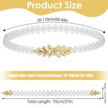 1pc Female Little Leaves Alloy Buckle Elastic ABS Pearl Adjustable Waist Belt Match For Dress Daily Use