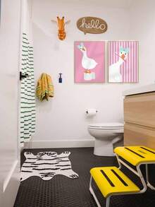 1pc/2pcs Set ​ Duck Framed Prints Set Nursery Wall Decor,Kids Bathroom Decoration , Whimsical Adorable Duck Duo With Pink & White Stripes, Blue Bows,Digital Prints Poster Canvas /Framed Painting For Gender-Neutral Kids Room, Soft Pastel Minimalist Nursery Art​ - Multicolor - View 1