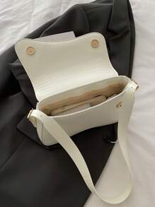Bolso de hombro con solapa de unicolor minimalista, bolso bandolera clásico con textura para mujeres