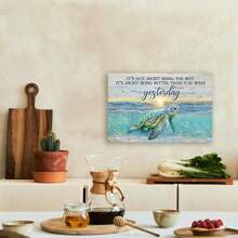 Framed 1PC Inspirational Sea Turtle Canvas Art Print Vibrant Ocean Scene, Ready To Hang Wall Decor For Bedroom & Living Room, Modern Coastal Turquoise Design With Motivational Quote, Living Room Decor|Coastal Wall Art|Readytohang Canvas, Turtle Decor