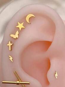 1PC Stainless Steel Tiny Stud Earrings Heart Star Moon Cross Butterfly Snake Mini Earrings Helix Cartilage Tragus Lobe Standard Conch Flat Ear Piercing Jewelry