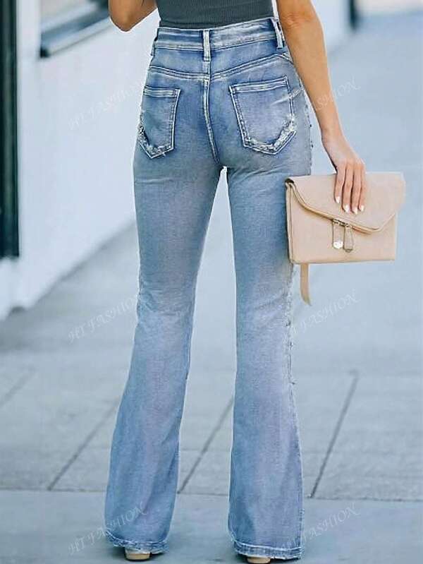 Elegant Stretch Denim Pants For Women Classic Straight Leg Comfortable Office Commute Spring Summer Casual Chic