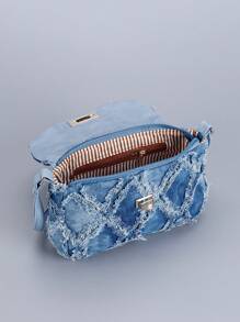 Geantă de umăr simplă din denim la modă, cu design brut la margini, pentru vacanță, întâlniri, cumpărături, cadouri, naveta, facultate, sărbători, viața de zi cu zi.