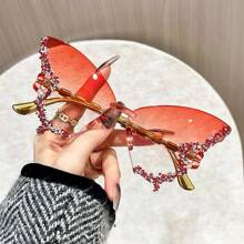 1/2 Paar modische Schmetterlingsform Großer Rahmen Dekorationsbrille, geeignet für Bälle, Modeschauen, Frauenbrille mit Diamanten verziert, Partybrille und Reise