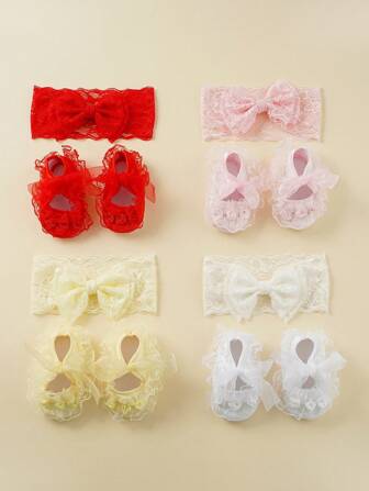 2 pièces/set Bandeau en dentelle et chaussettes pour bébé nouveau-né, design princesse mode, respirable, confortable, léger, pour usage quotidien et extérieur, Pâques