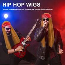 Retro Rockstar Wig Set - Heavy Metal 70s 80s Blonde Long Hair Wig With Hippie Waves For Disco Costume, Halloween & 1980s Theme Parties (Unisex)