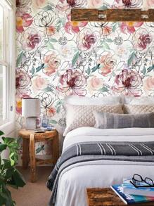 17.32*393.7 Inch /17.32*118.11 Inch Hand-Painted Watercolor Flower Renovation Furniture Covering Sticker White Self-Adhesive Wallpaper PVC Waterproof Floral Removable Home Decoration Pink Peel And Stick Wallpaper