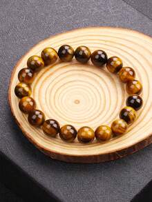 天然虎眼石手链男女串珠天然石饰品疗愈佛弹力绳情侣水晶珠手链 - 棕色 - 查看 11