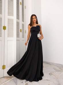 Strapless Dress With Slit Civil Wedding Birthday Party Party Graduation Party Birthday Party Formal & Evening Wedding Guest Prom Cocktail Party - 黑色 - 查看 2