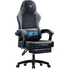 Silla ergonómica premium para juegos para adultos: capacidad de 181 kg, silla de oficina de carreras para computadora con altura ajustable, base giratoria, soporte lumbar vibratorio y reposacabezas. - Gris - Ver 1