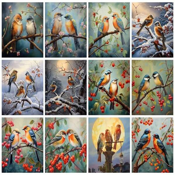 1pc/3PCS RUOPOTY Diamond Painting Two Birds Full Drills Embroidery Animal Handicraft Diy Kits Home Decoration Frameless Animals Frame Animals