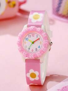 1pc Lovely Macaron Color Small Daisy Arabic Numeral Dial Silicone Quartz Watch, Suitable As Birthday Gift, Graduation Gift, Everyday Wear