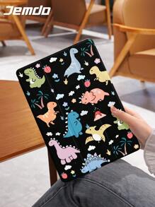 1pc Cute Dinosaur Pattern Tablet Protective Case, Black Background, Shockproof, With Pen Slot, Sleep/Wake Support, Compatible With Samsung, And IPad