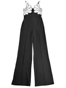 V-Neck Sleeveless Slim Jumpsuit Fashion Women's Casual Sexy Trousers - Black - View 5