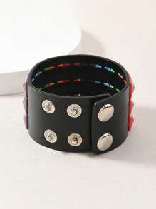 1pc Punk Style Multicolor Square Rivet Bracelet, Fashion Bangle For Men And Women, Street Casual, Club, Halloween, Simple Design To Showcase Unique Personalized