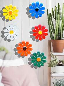 6 piezas/1 pieza Decoración de pared de girasol de metal vibrante, arte colgante de girasol de metal para jardín, pared, sala de estar, dormitorio, comedor, porche, patio, balcón, patio exterior y cerca, decoración floral colorida para el hogar y el jardín