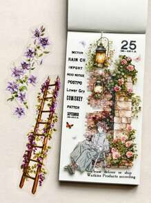 20 Peças/Pacote Adesivos PET com Padrão de Livro de Flor Vintage, Adesivos Decorativos de Álbum DIY para Scrapbooking, Materiais Escolares, De Volta às Aulas