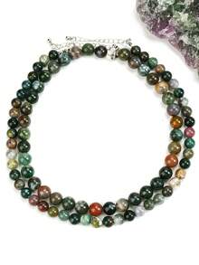 1/4pcs Boho Natural Stone Beaded Necklace, Vintage Green Agate Choker, Free Mix & Match Multi-Layer Neck Chain - Multicolor - View 18