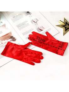 زوج قفازات قصيرة للسيدات باللون الأحمر، مناسب لحفلات المساء والمناسبات الرسمية