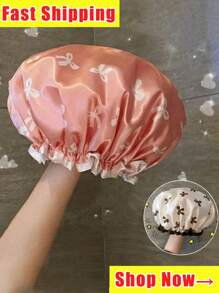 Double-Layer Waterproof Bath Cap With Bowknot Pattern Shower Cap, Hair Cover For Kitchen And Home Use. Elastic Reusable Bathing Cap Printed Shower Hat Bath Hat Beauty Salon Spa Shower Cap For Women Girls.Large Waterproof Satin Shower Caps Adjustable Bath Hair Caps Silky Fabric Lined Bathing Hair Cover Wraps Bonnets Hair Protector For Women Girls.Mother's Day Gift. Back To School