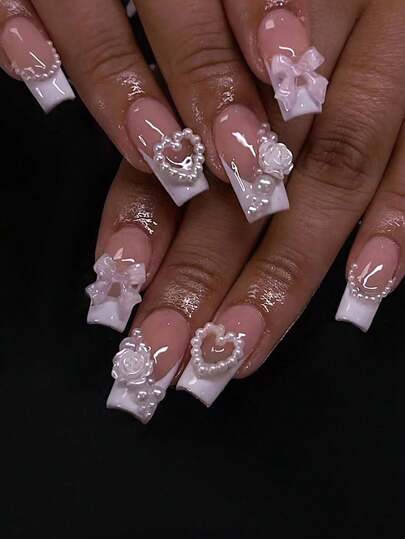 24pcs Rectangular Nail Stickers, White French Tip Design For Weddings, Adding Romantic Atmosphere For Women And Girls. Set Includes 1pc Jelly Gel And 1pc Nail File, Plus Other Manicure Accessories. Nails Nail Supplies