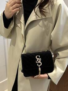 EMERY ROSE Women's Fashion Solid Color PU Leather Quilted Shoulder Bag, Versatile Flap Banquet Evening Chain Crossbody Bag, New Casual Square Vacation Travel Mobile Phone Coin Purse, Daily Commuting Messenger Bags For White Collar And Student - Black - View 2