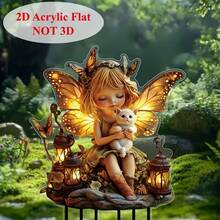 2D 平面，异想天开的 2D 亚克力仙女和猫花园桩，配有灯笼、蝴蝶和发光效果 - 非常适合户外装饰、母亲节、春季庆典和花园展示、仙女花园装饰、春季装饰、神奇氛围、发光元素、2D 平面 - 薑色 - 查看 7