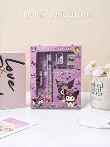 Sanrio 1pc Sanrio Stationery Gift Box Set, School Supplies For Boys & Girls, Includes Pencils, Eraser, Crayons, Sharpener, Kuromi, Perfect Birthday Gift For Kids, High-Quality Gift Box Packaging,Back To School,School Supplies