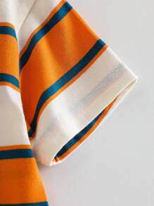 Toddler Kids Short Sleeve Cotton Striped T-Shirt, Elastic Lightweight Breathable Soft Tee Shirt For Summer