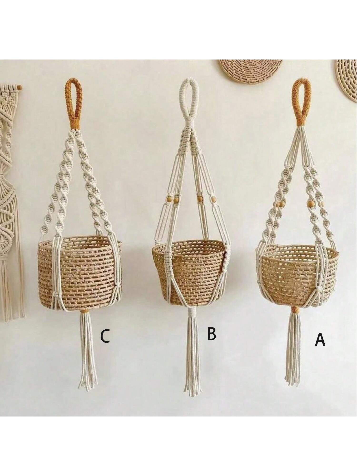 1pc/3pcs شماعات نبات Macrame ، حامل سلة مزارع معلق داخلي مع حبات خشبية ، حامل وعاء الزهور المزخرف مع الشرابات ، لا يوجد غرفة نوم ديكور غرفة نوم ديكور المنزل | مقاس: أ